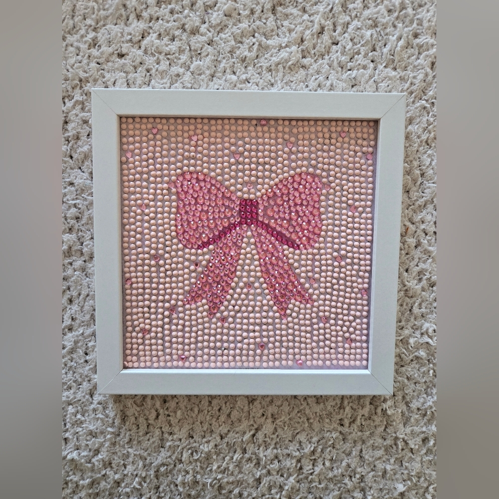 Framed Pink Bow Diamond Wall Art
